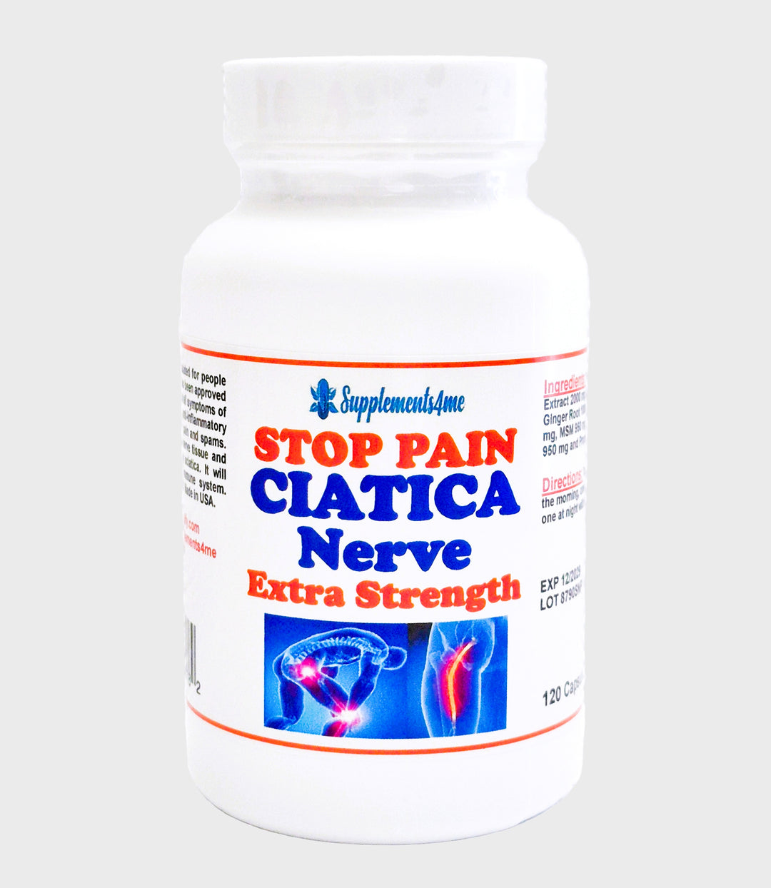 STOP SCIATICA NERVE PAIN NATURALLY - STONGEST SCIATICA NERVE PAIN KILLER - 240 Capsules - MADE IN USA